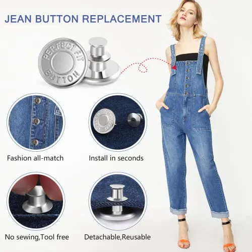 12 Sets Jean Buttons Pins , No Sew Loose Pants Button Tightener, Ceryvop Adjustable Buttons for Jeans Too Big Snap Tack