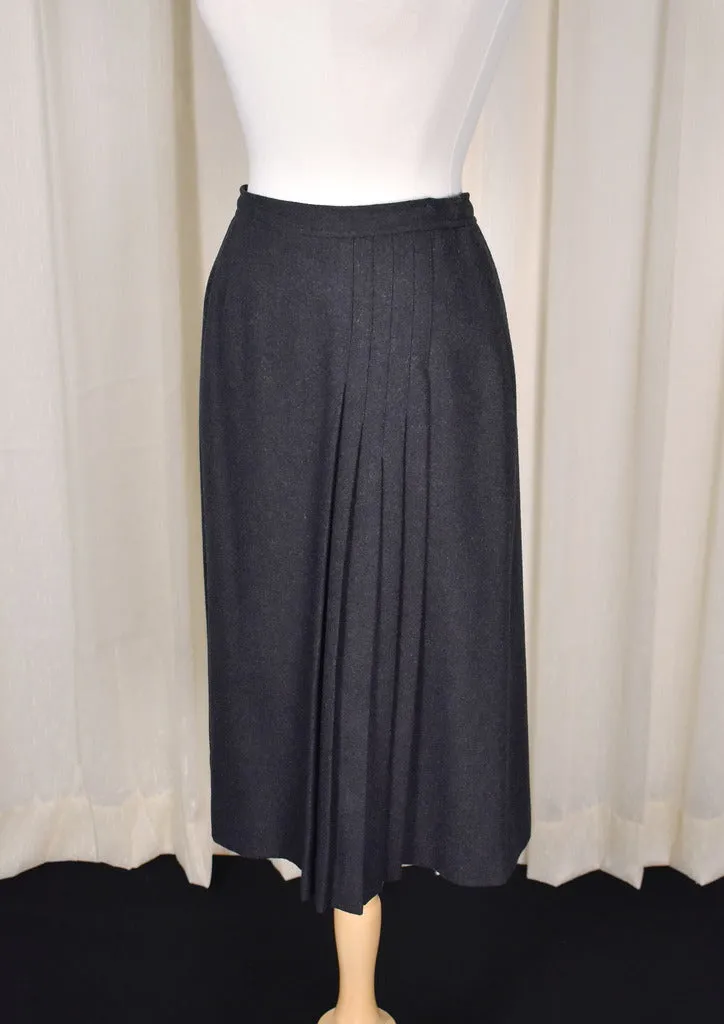 1970s Charcoal Wool Pleat Skirt