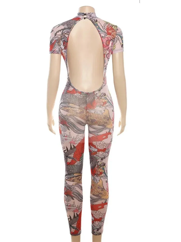 A Print Mesh Jumpsuit