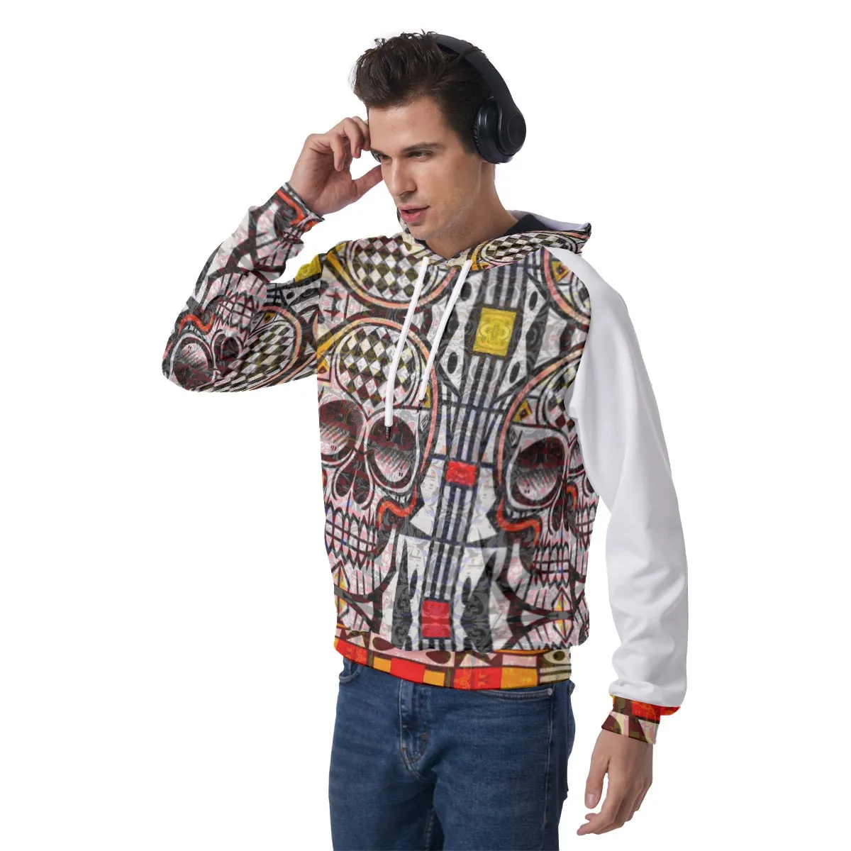 All-Over Print Men's Raglan Pullover Hoodie jaxs8 skulls print