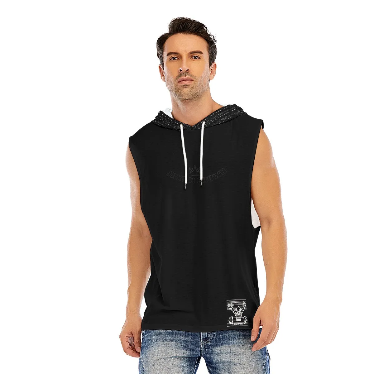 All-Over Print Men’s Sleeveless Pullover Hoodie blk skull fitness theme