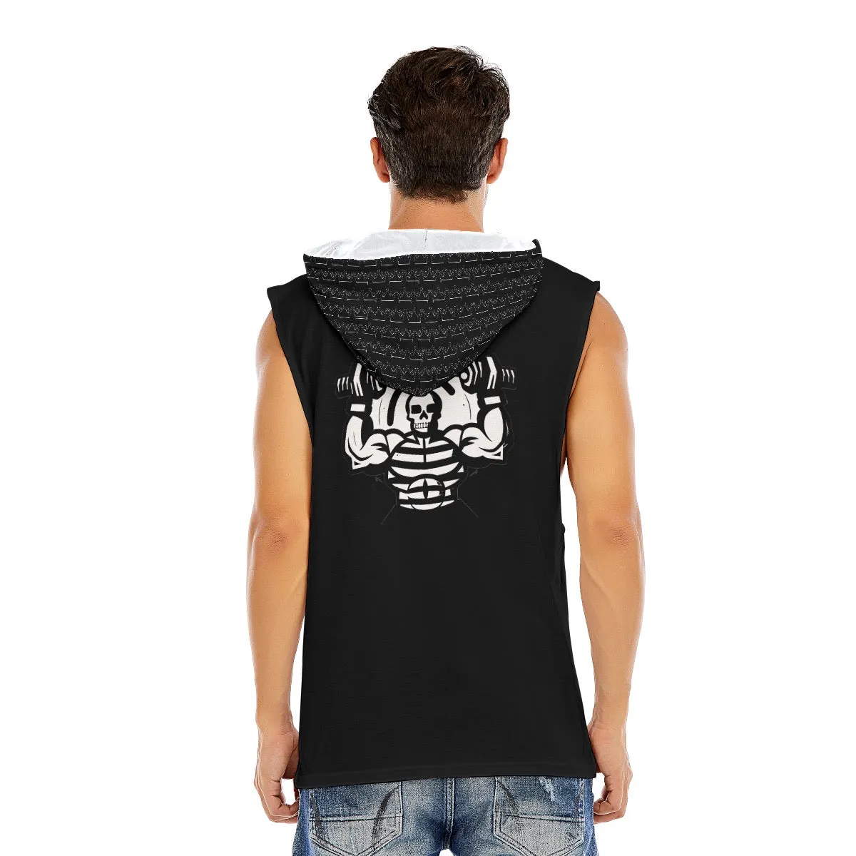 All-Over Print Men’s Sleeveless Pullover Hoodie blk skull fitness theme