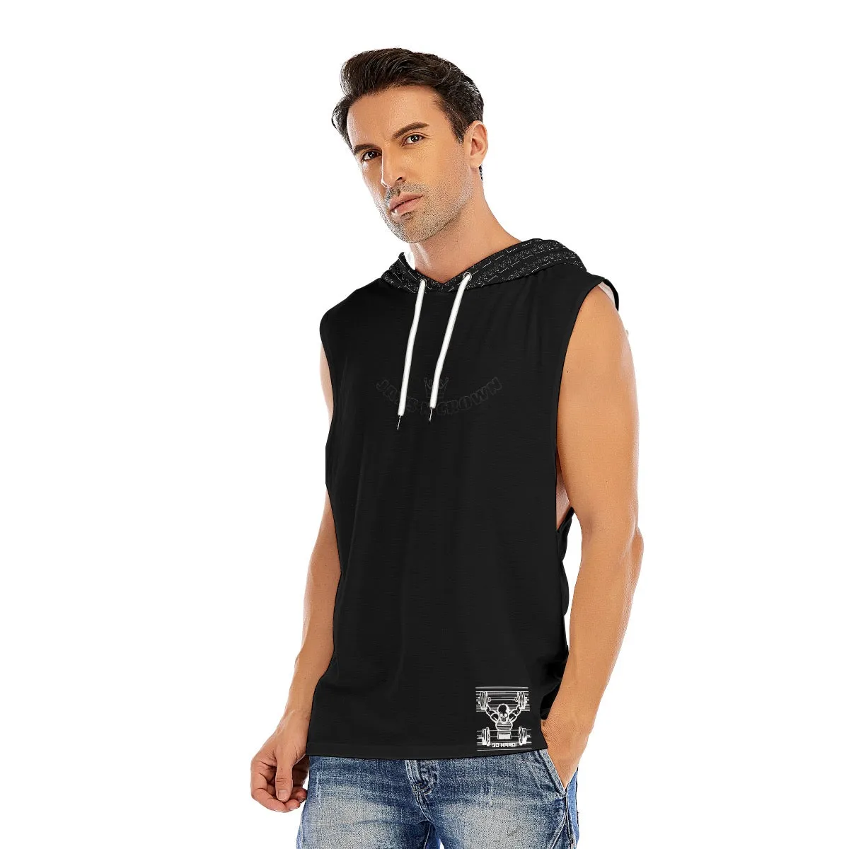 All-Over Print Men’s Sleeveless Pullover Hoodie blk skull fitness theme