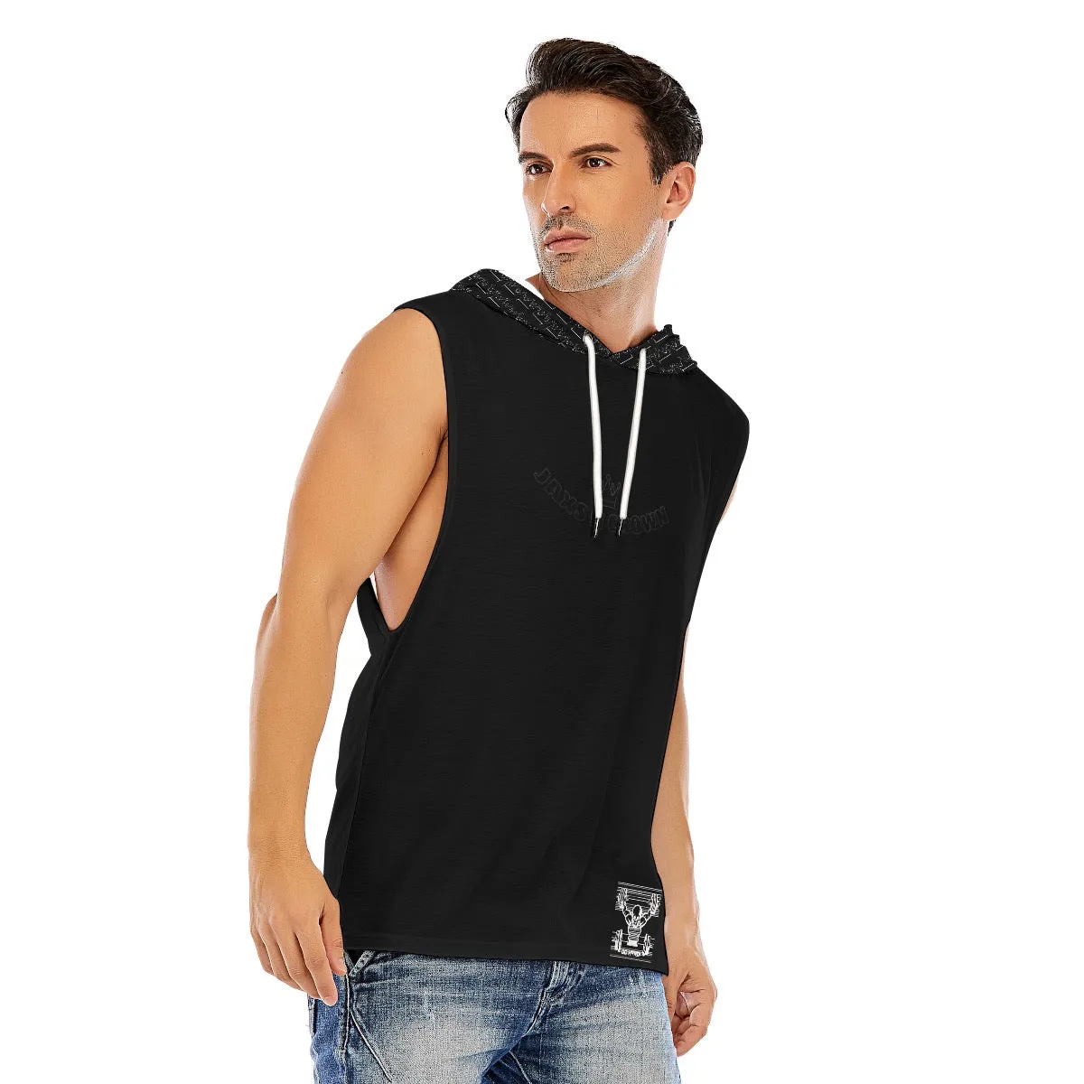 All-Over Print Men’s Sleeveless Pullover Hoodie blk skull fitness theme