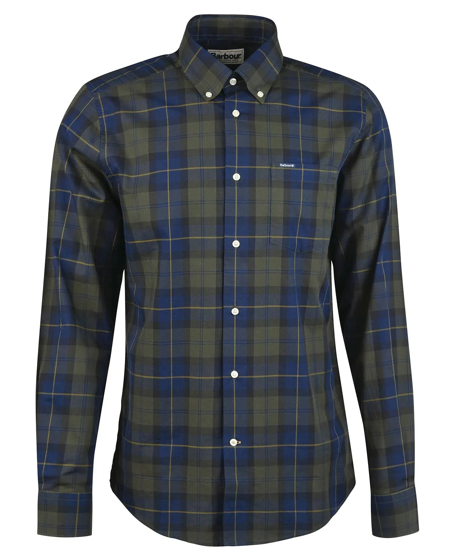 Barbour Wetheram Olive Night Tartan Plaid Button Down Collar Shirt in Tailored Fit