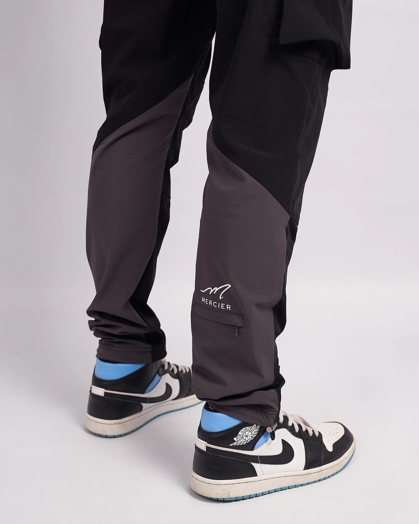 Black Grey Mono Badge Panelled Cargos