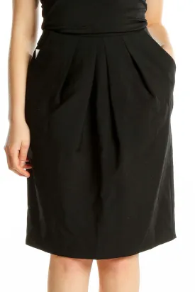 Black Pleated Wool Blend Skirt