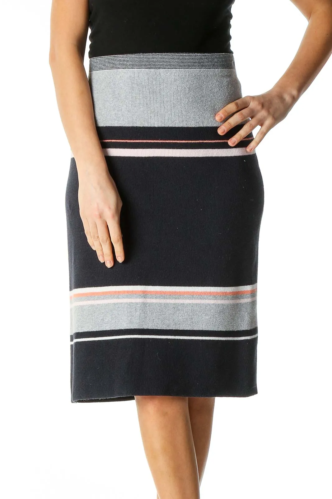 Black Striped Bohemian Straight Skirt