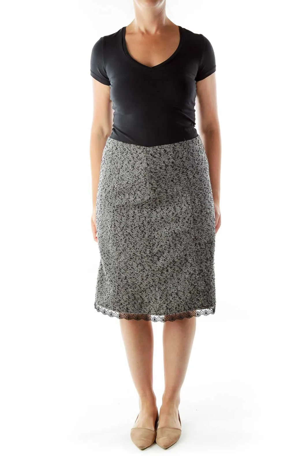 Black White Tweed Skirt