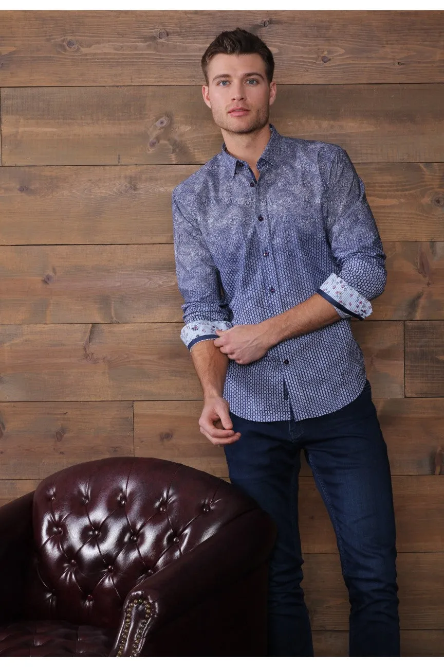 Blended Navy Button Down Shirt With Trim