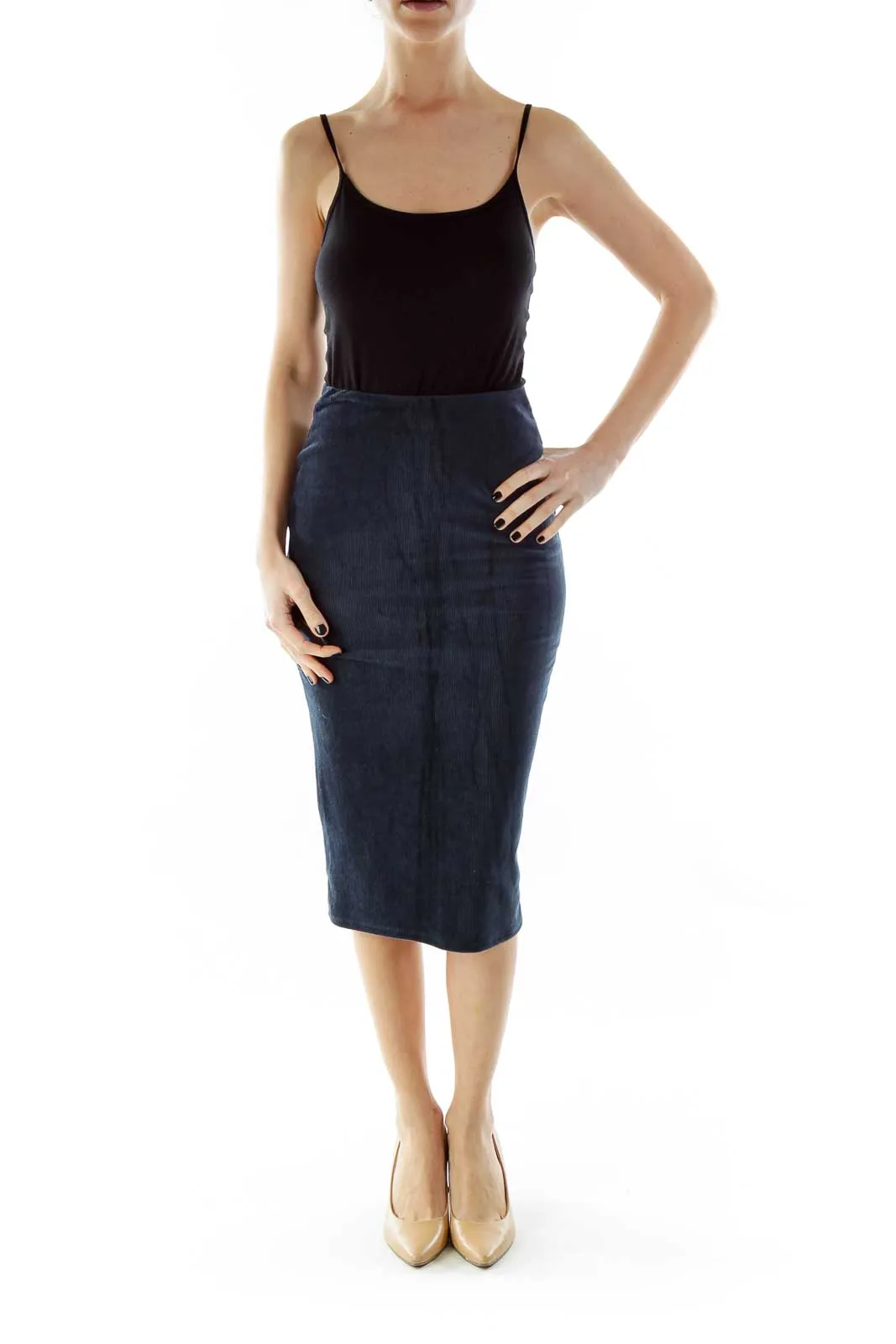 Blue Fitted Zippered Skirt