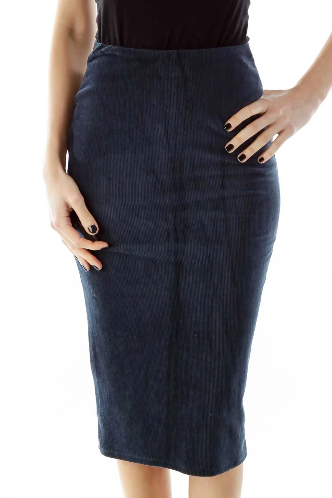 Blue Fitted Zippered Skirt