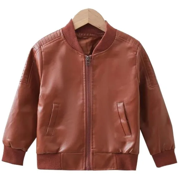 Boys Leather Bomber Jacket