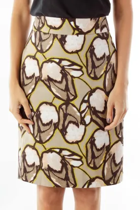 Brown Floral Pencil Skirt