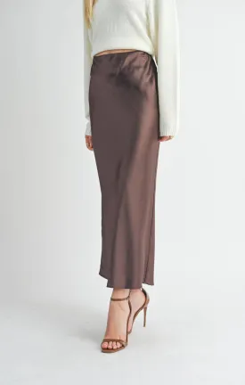 Brown Satin Maxi Skirt