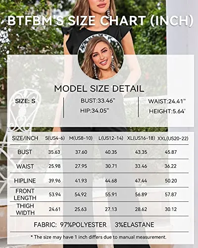 BTFBM Women Jumpsuits Crew Neck Ruffle Cap Sleeve Belted High Waist Wide Leg Romper with Pockets One Piece Casual Outfits(Solid Black, X-Large)