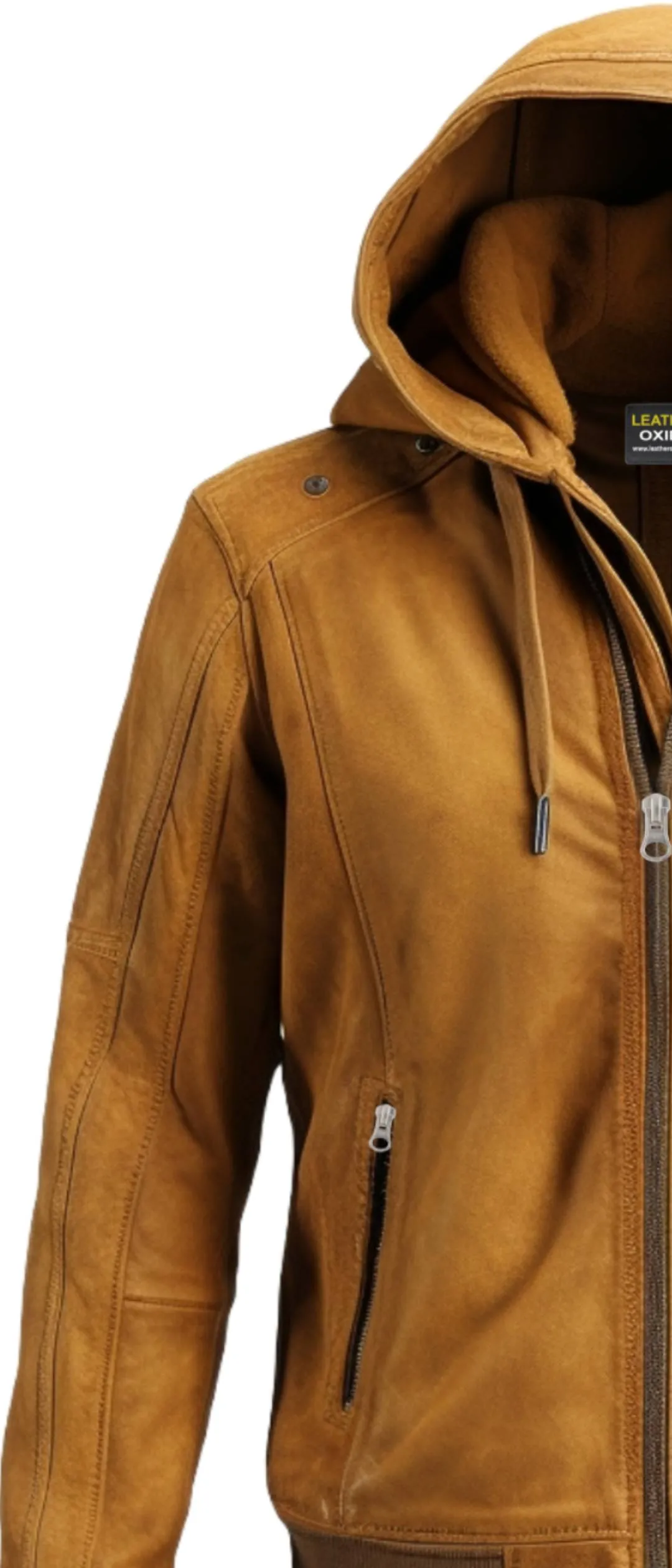 Camel Brown Hooded Suede Leather Jacket