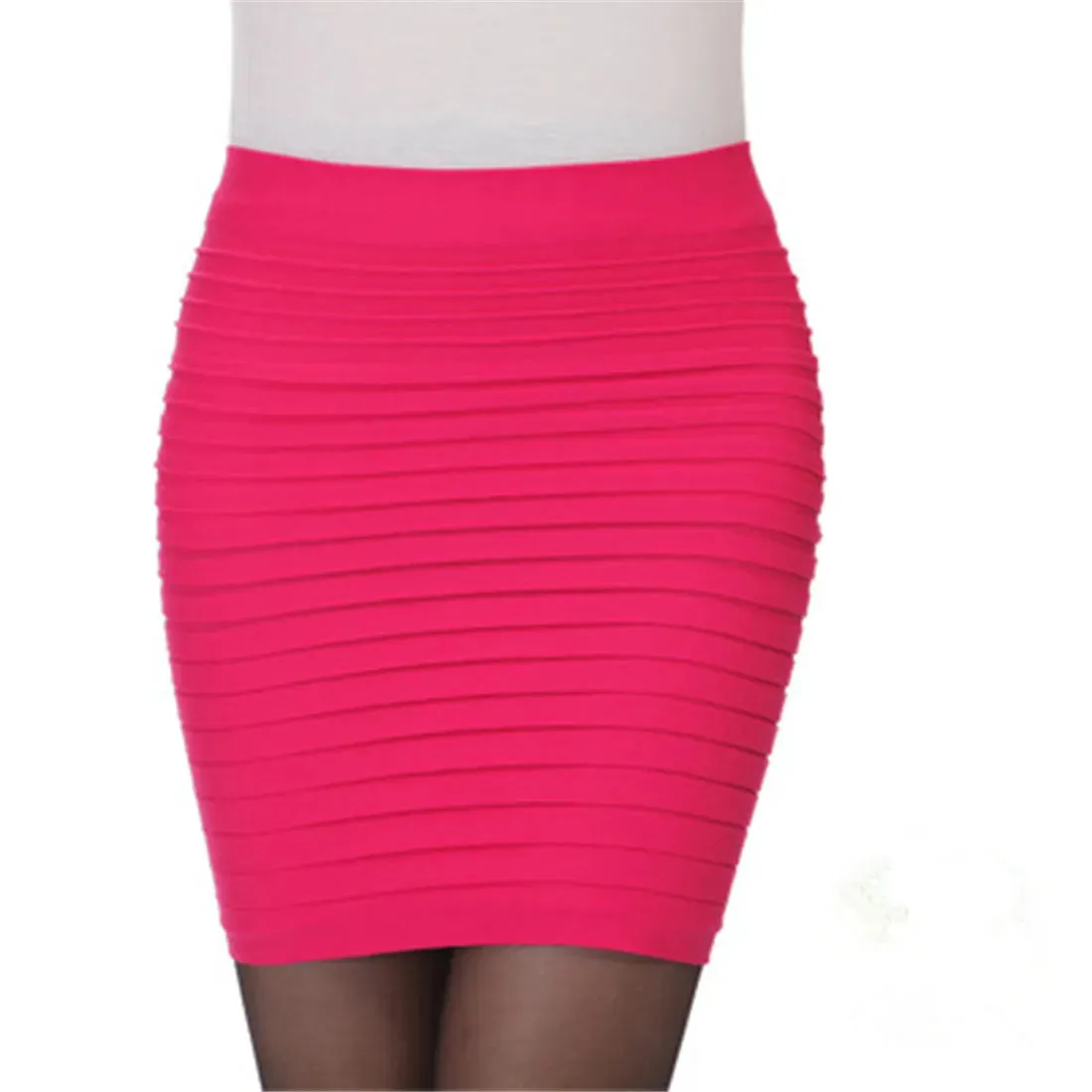 Candy Color Elastic Pleated High Waist Slim Skirts (Small-Large Freesize)