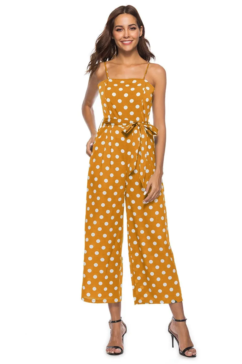 Elegant Stylish Ladies' Polka Dot Print Lace-up Jumpsuits