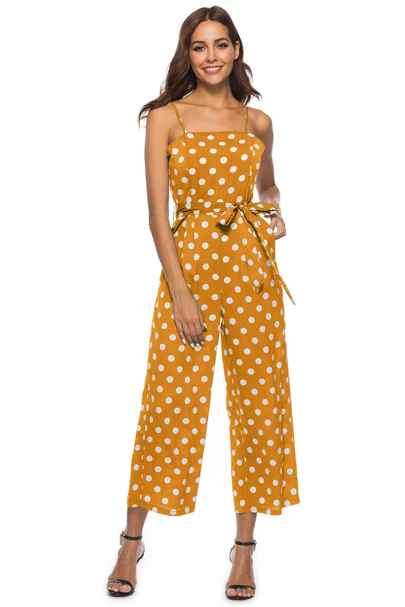 Elegant Stylish Ladies' Polka Dot Print Lace-up Jumpsuits