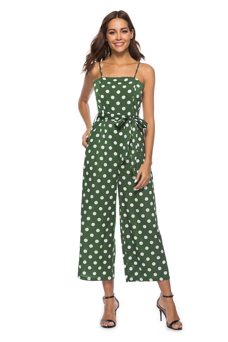 Elegant Stylish Ladies' Polka Dot Print Lace-up Jumpsuits