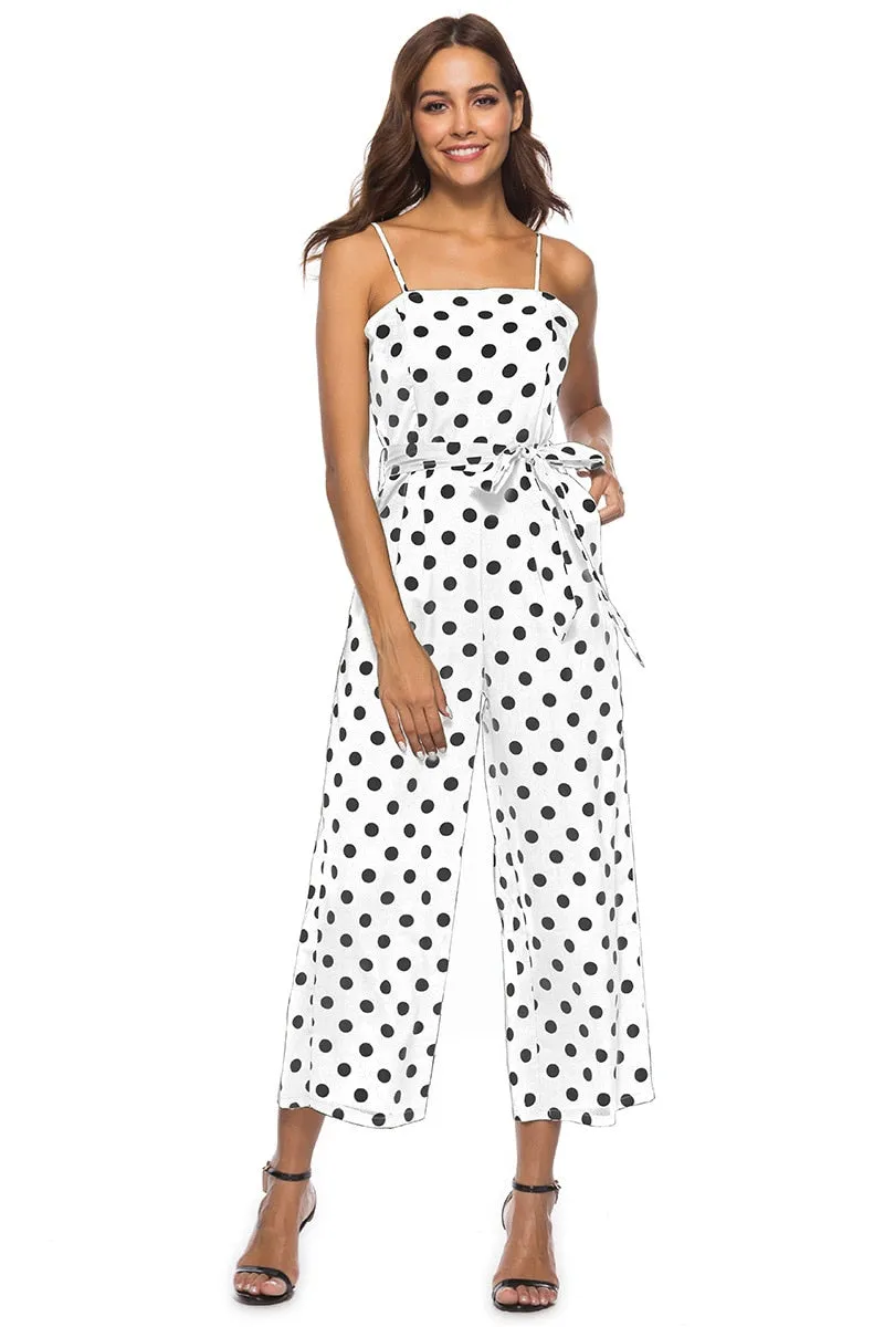 Elegant Stylish Ladies' Polka Dot Print Lace-up Jumpsuits