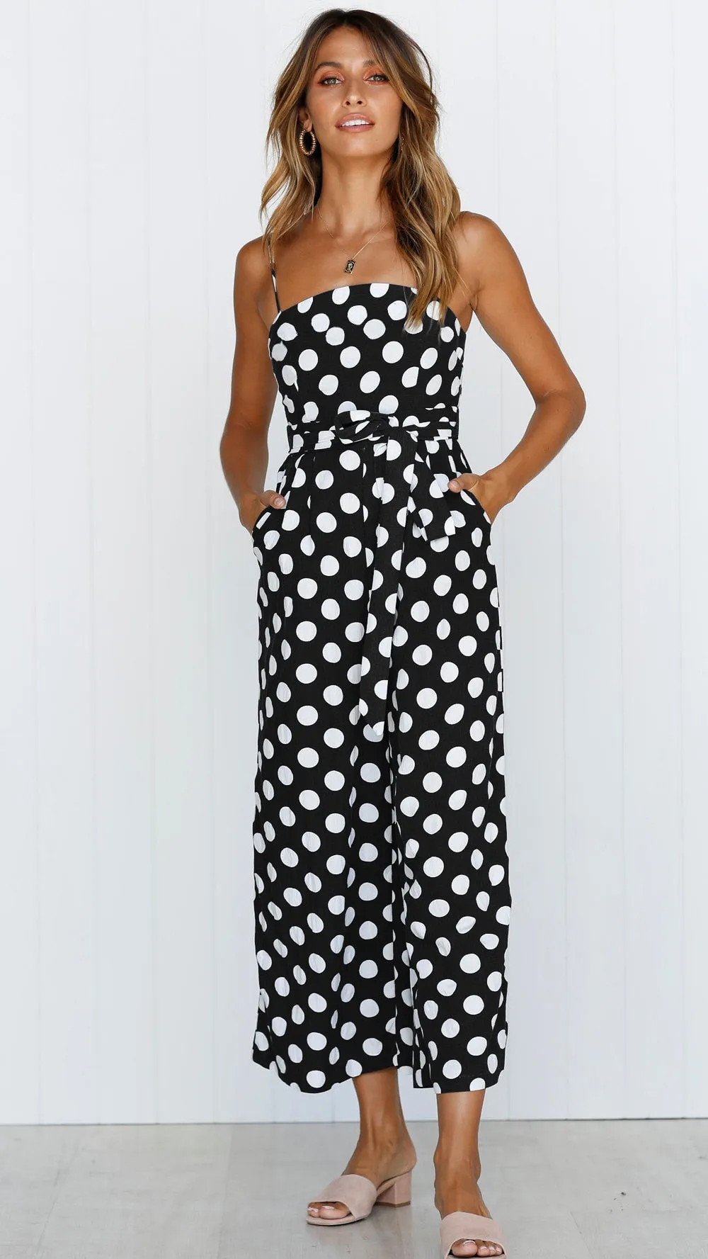 Elegant Stylish Ladies' Polka Dot Print Lace-up Jumpsuits