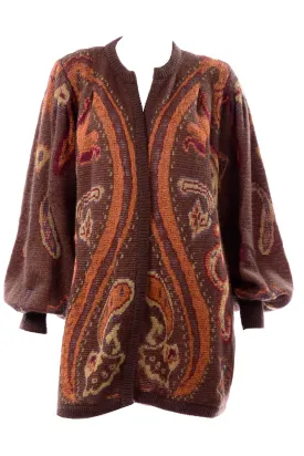 Escada Paisley Mohair Open Front Cardigan Vintage Sweater