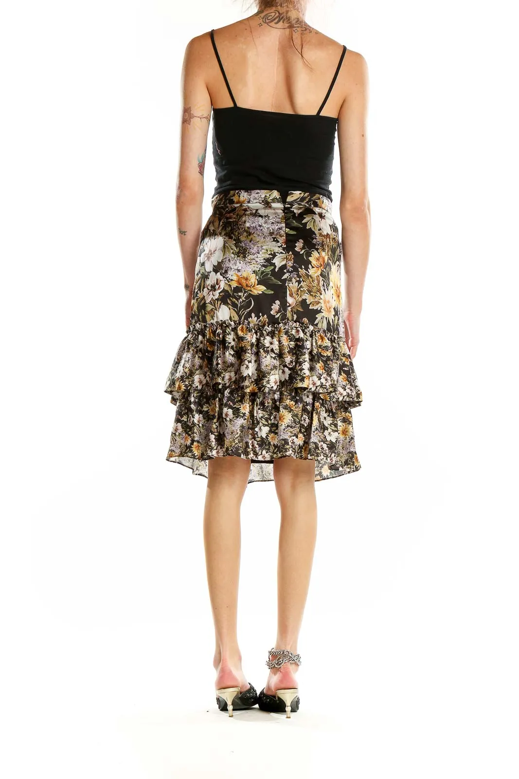 Floral Ruffled Tiered Midi Skirt