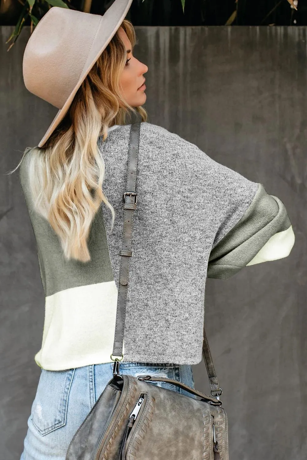 Gray Color Block Loose Sweater