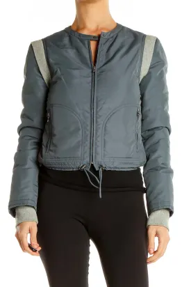 Gray Cropped Puffer Moto Jacket