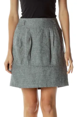 Gray Pleated Tweed Skirt