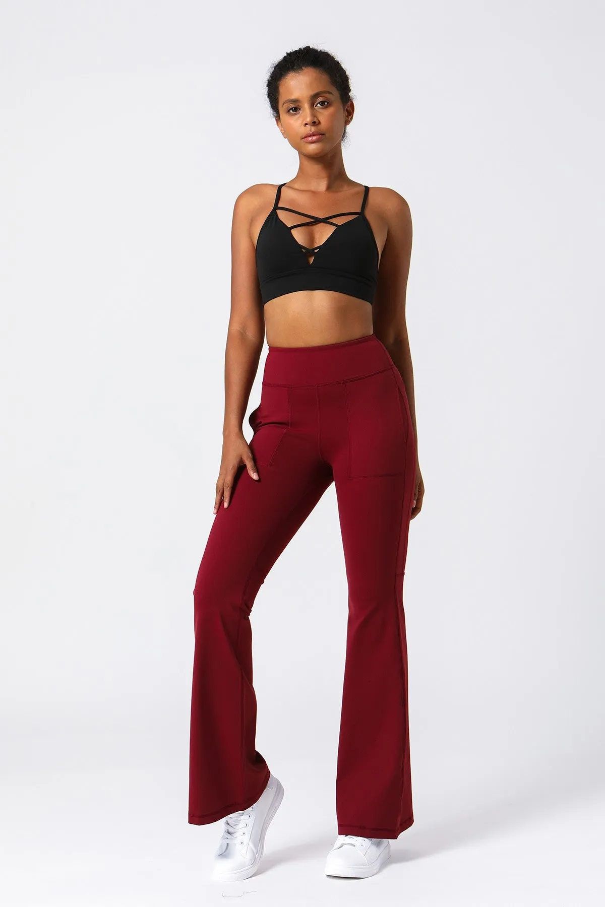 High Waist Flared Pants with Pockets