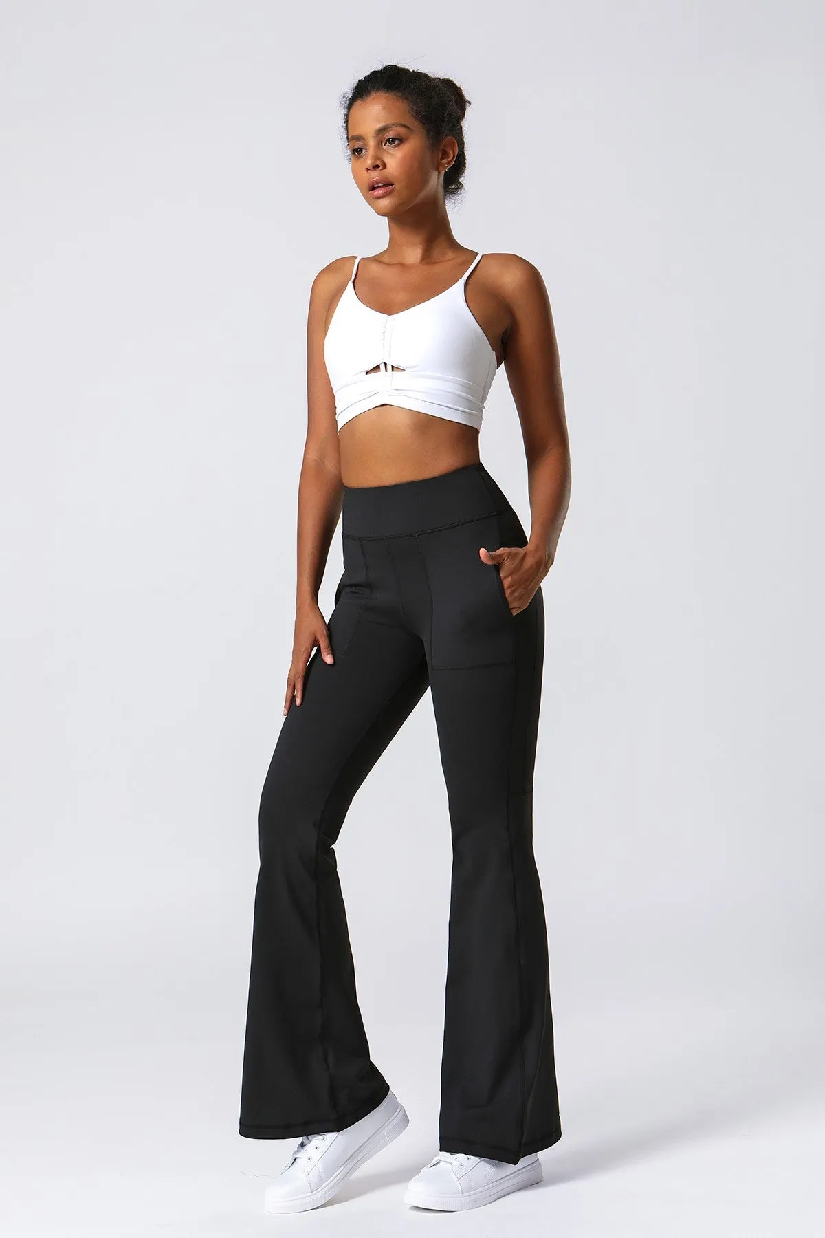 High Waist Flared Pants with Pockets