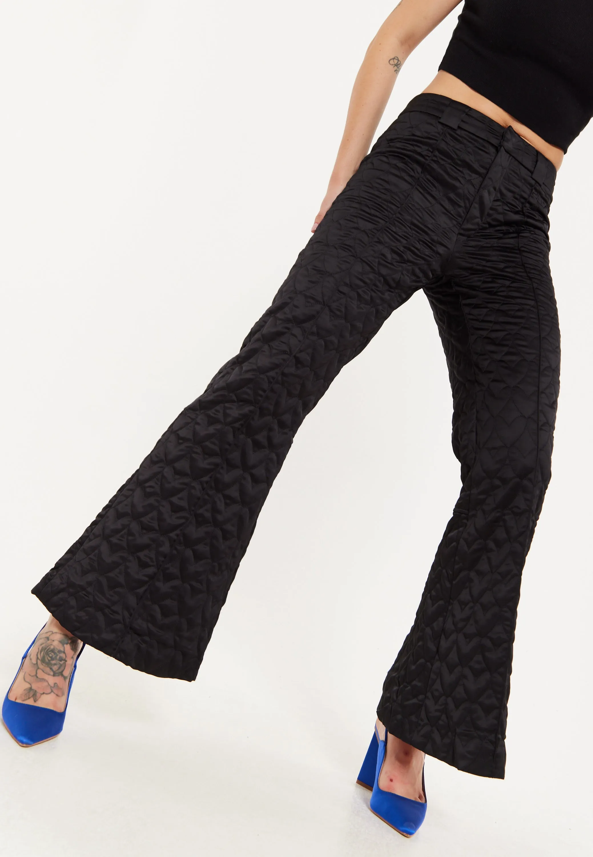 House Of Holland Heart Quilted Trousers in Black