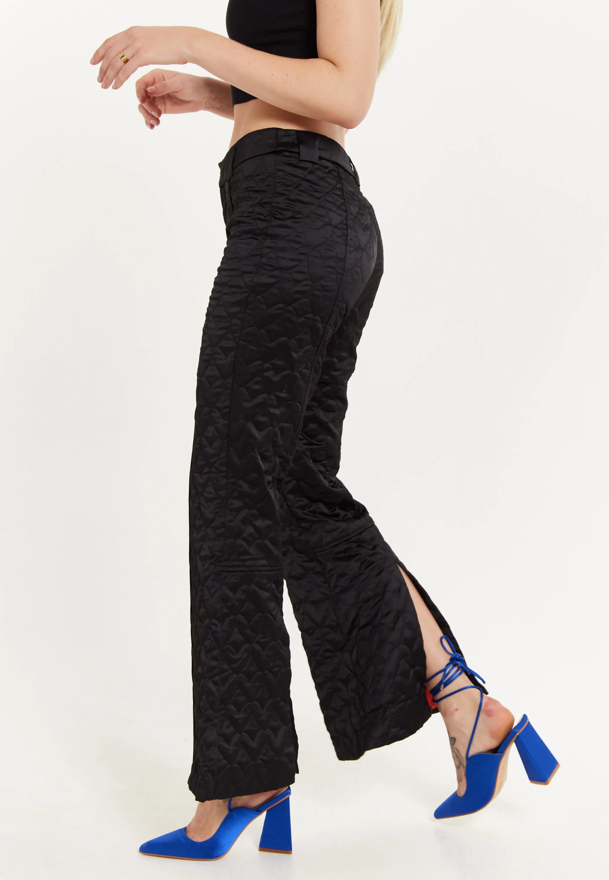 House Of Holland Heart Quilted Trousers in Black