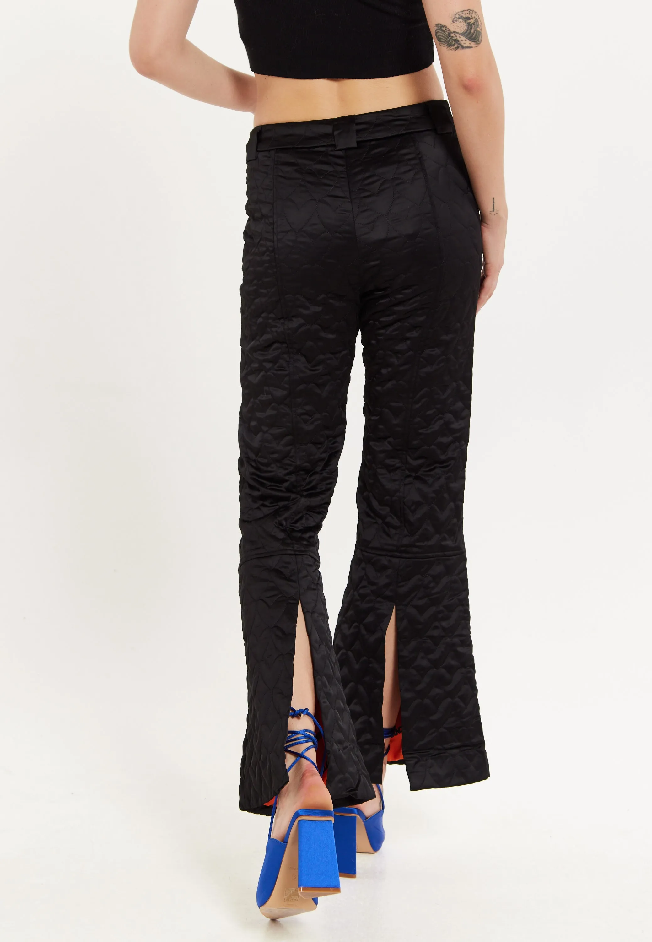 House Of Holland Heart Quilted Trousers in Black