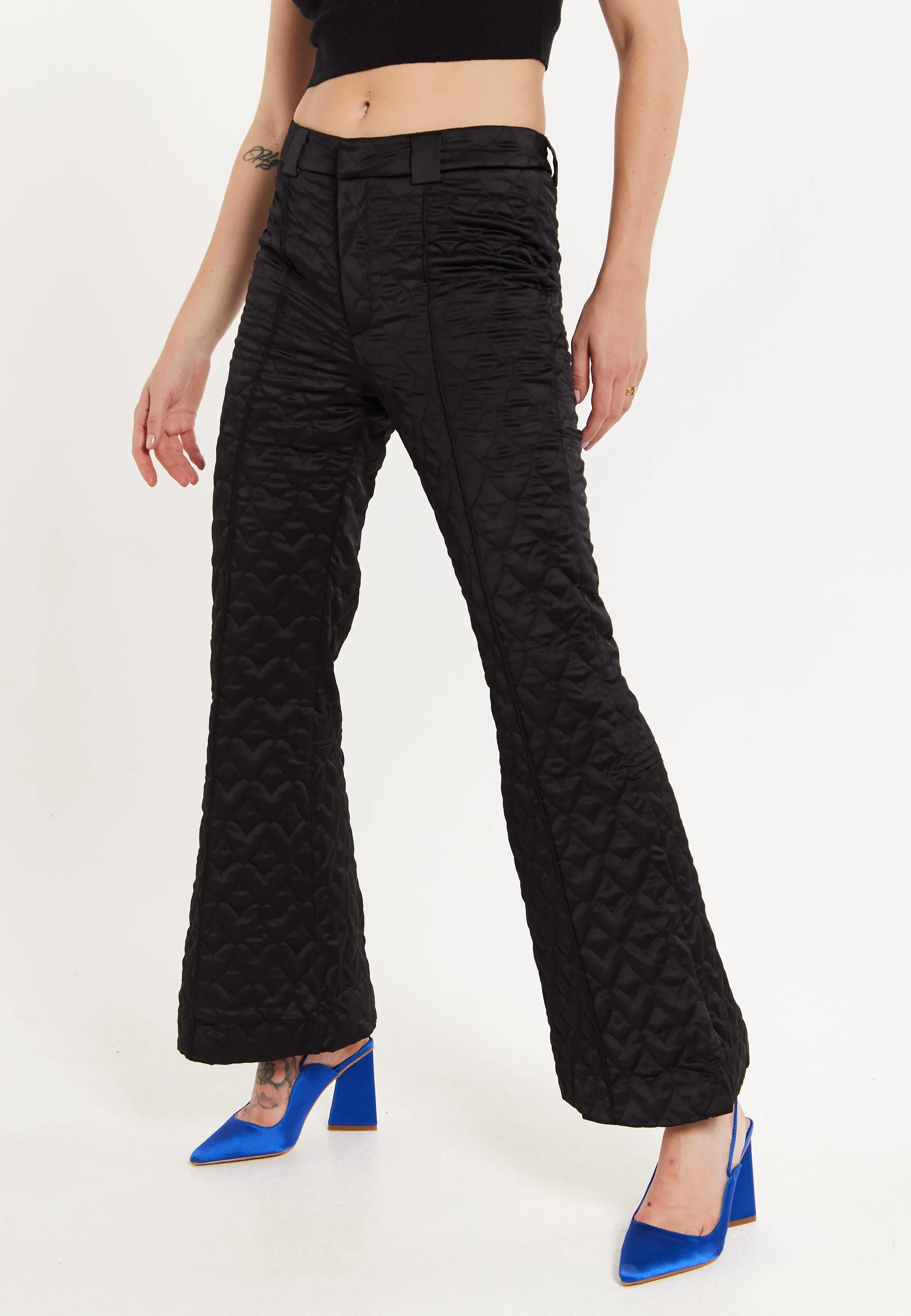 House Of Holland Heart Quilted Trousers in Black