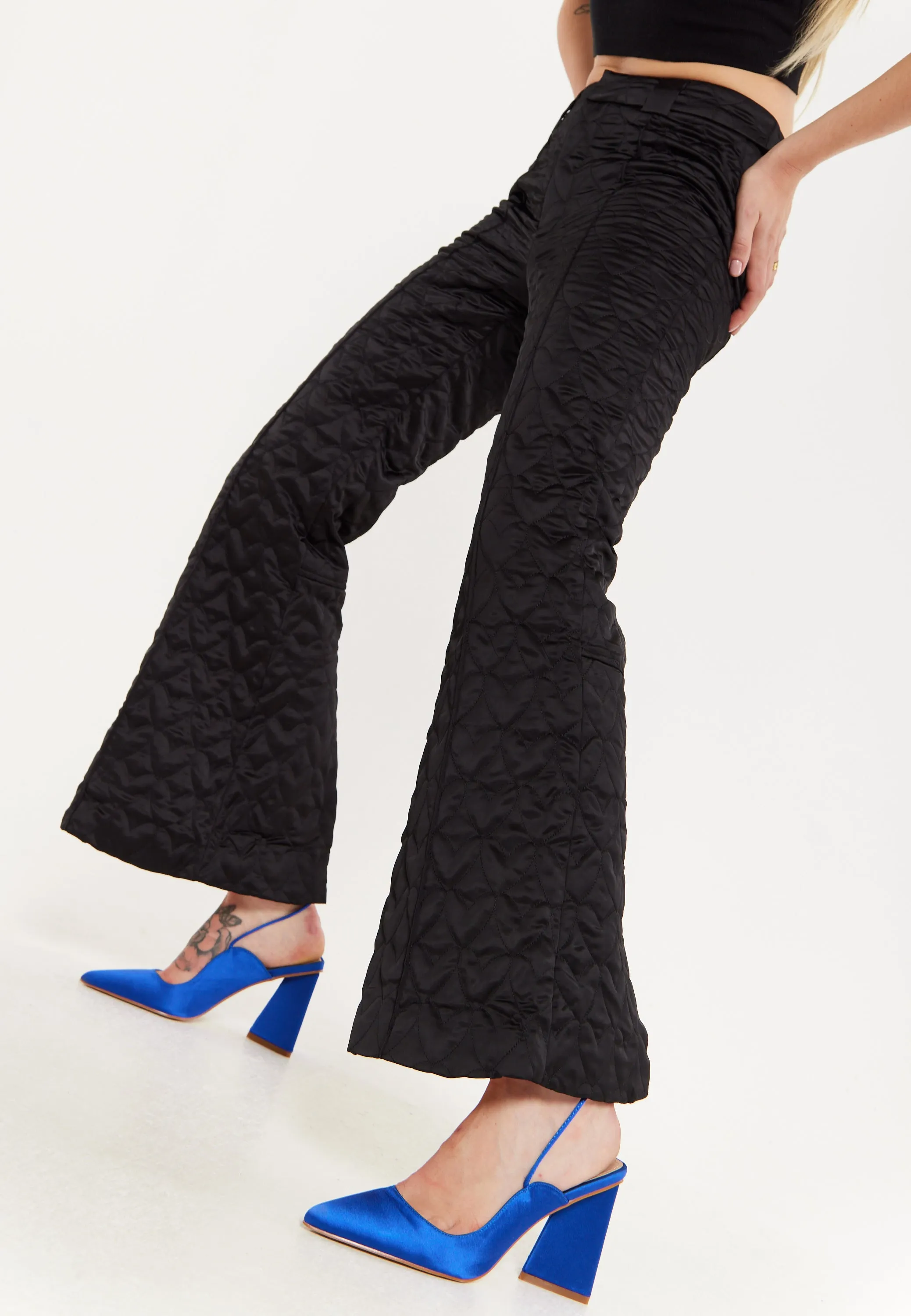 House Of Holland Heart Quilted Trousers in Black