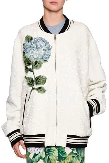 Hydrangea Jacquard Bomber Jacket