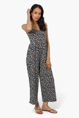 International INC Company Floral Spaghetti Strap Jumpsuit - Black