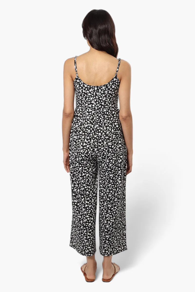 International INC Company Floral Spaghetti Strap Jumpsuit - Black