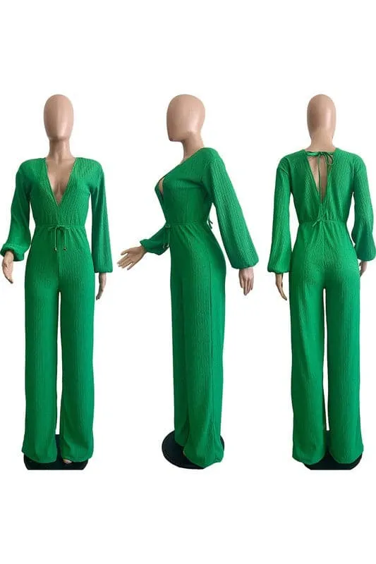 JA017 V neck Pleats Jumpsuits