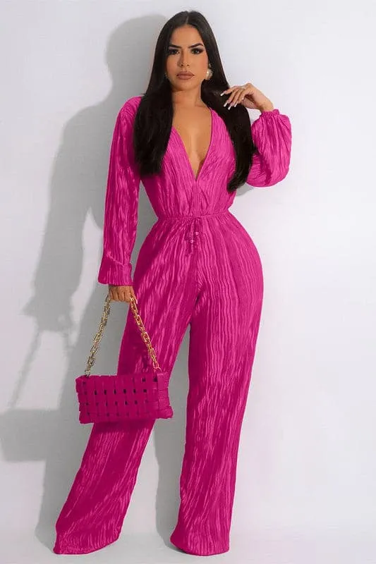 JA017 V neck Pleats Jumpsuits