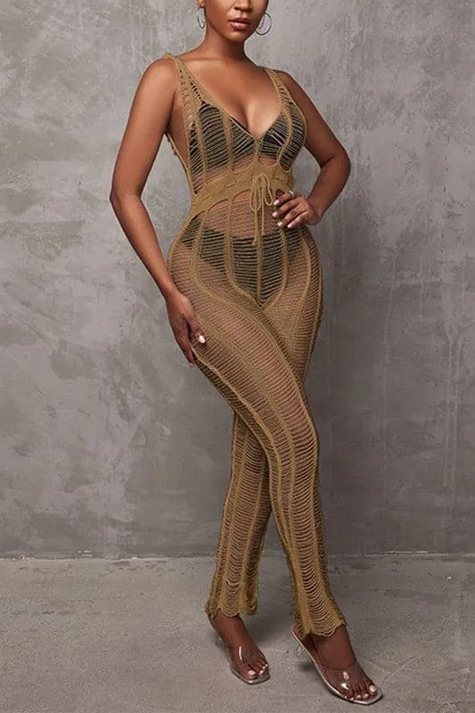 JA310 Crochet Sleeveless Jumpsuits