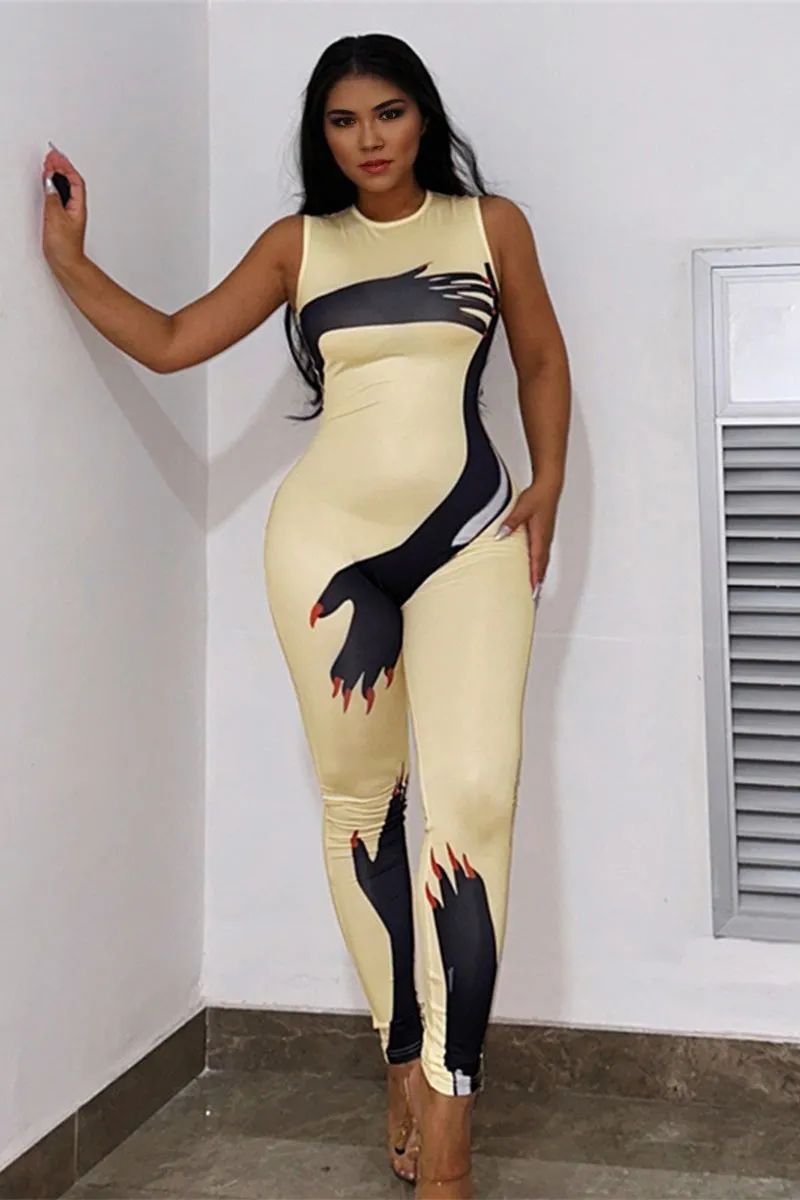 JD347 Sleeveless Graphic Jumpsuits