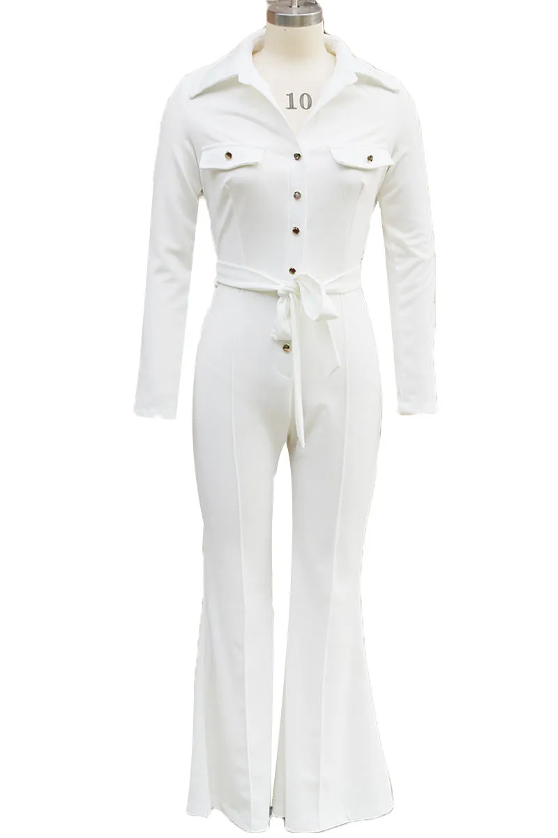 JI0230 Bootcut Belted Jumpsuits