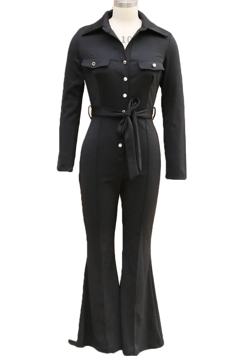 JI0230 Bootcut Belted Jumpsuits