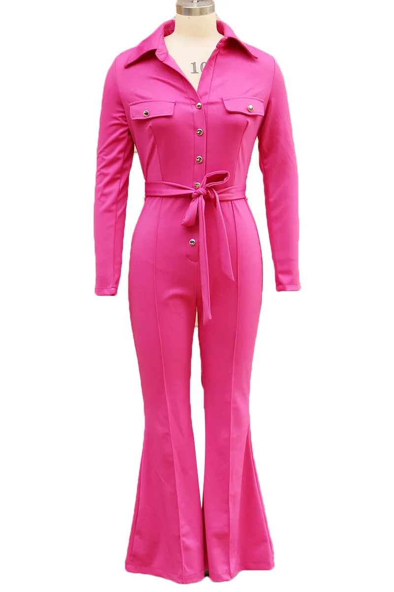 JI0230 Bootcut Belted Jumpsuits