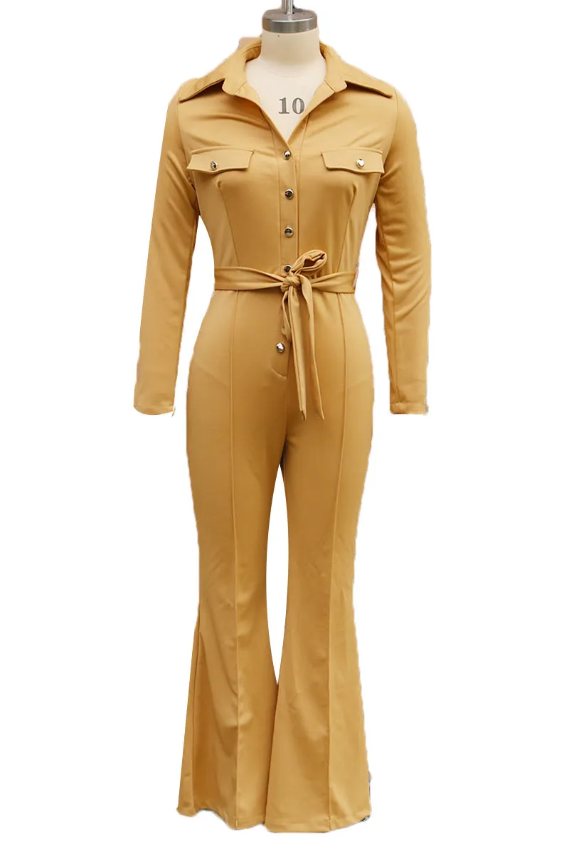 JI0230 Bootcut Belted Jumpsuits